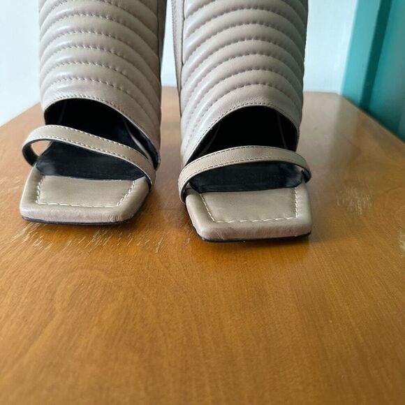 Marcella NYC Women’s Tulla Edgy Quilted Ribbed Heeled Square Toe Block Heel Sand - Picture 7 of 15